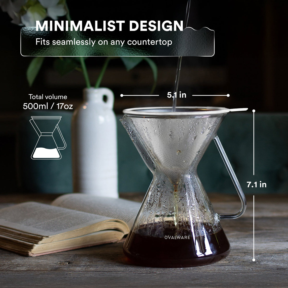 Pour Over Coffee Maker with Filter - 500ml/17oz
